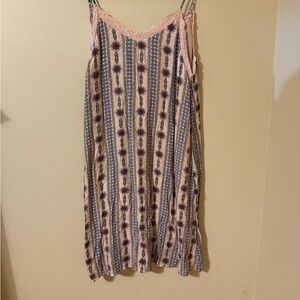 Patterned Sleeveless Dress with Lace Trim